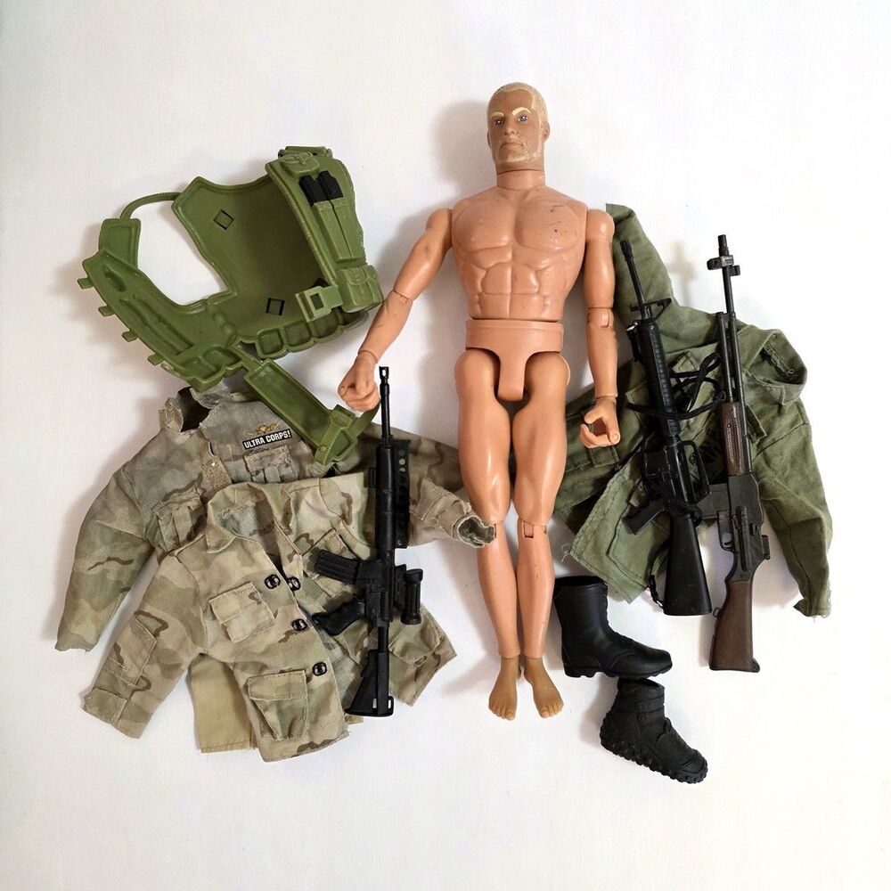Vtg Lanard Soldier GI Joe 12” Action Figure Blonde Flocked Hair Blue eyes beard